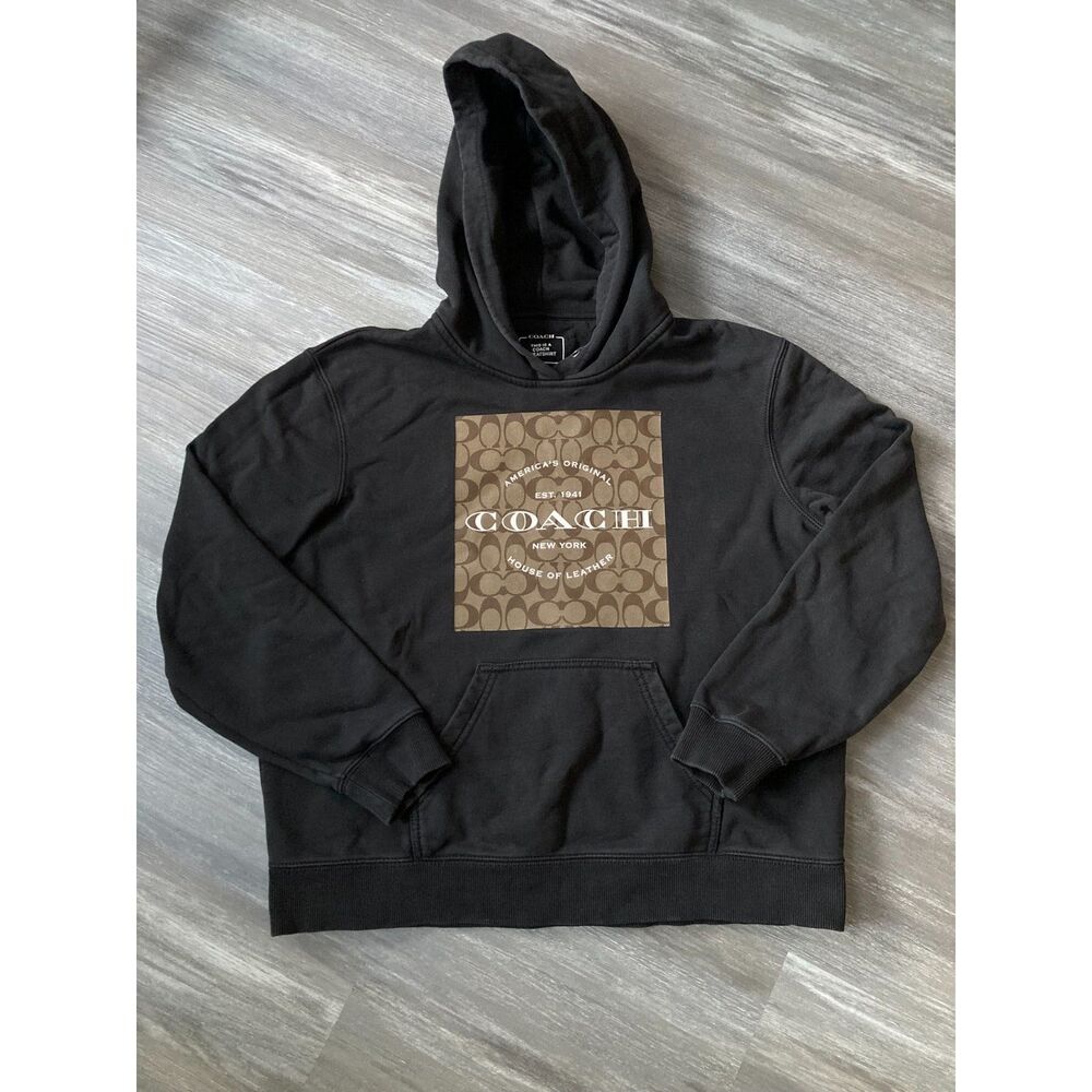 Coach Signature C Box Logo Hoodie Black Men's Size Small Pullover Sweatshirt